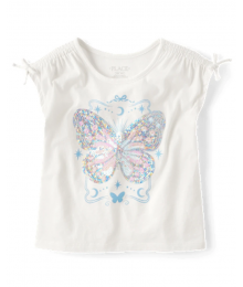 Childrens Place Girls White Sequin Tie Sleeve Top 